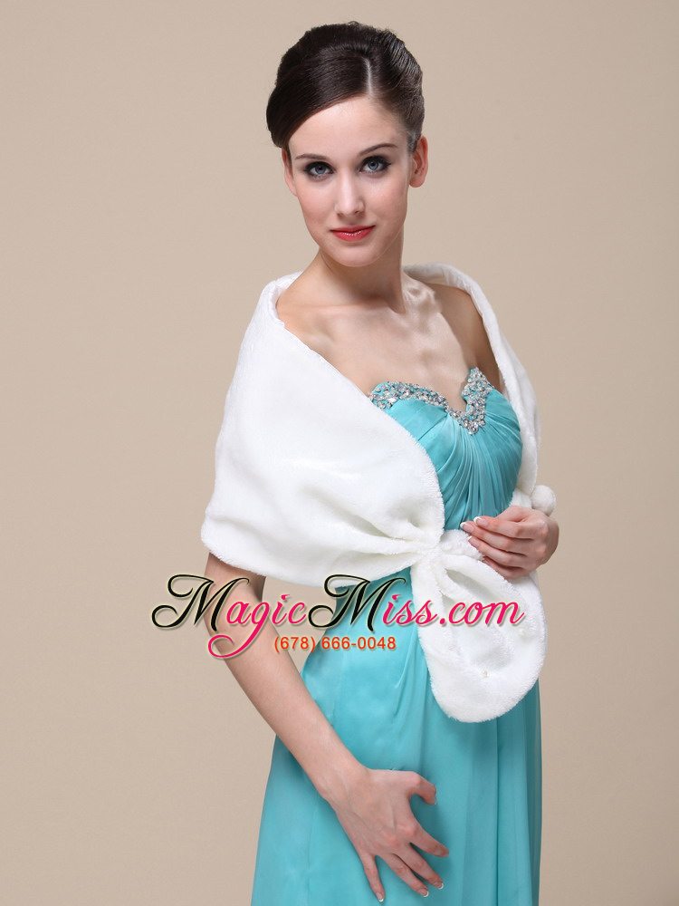 wholesale faux fur special occasion / wedding shawl in ivory with v-neck